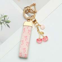 1pc Elegant Printed PU Leather Keychain With Rust-Resistant Zinc Alloy Ring, Decorated With Stylish Letter Charm - Fashionable Women's Accessory For Car Keys, House Keys, And Gift-Giving, Durable Keychain