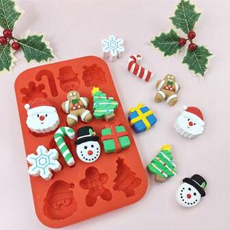 Silikon Keks Backform Set - Antihaftbeschichtet, hitzebeständig, für Ofen/Gefrierschrank/Spülmaschine geeignet, wiederverwendbare Kuchendekorations-Werkzeuge mit 8 Formen, Weihnachtsdekoration, Weihnachtspyjamas, Weihnachtsgeschenke, Weihnachtsdekoration