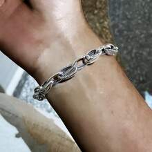 1 件独特复古 925 纯银几何扭链手链，适合女性度假、日常、派对、婚礼佩戴 - 銀色 - 查看 2