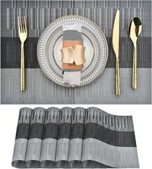 Manteles Individuales Antideslizantes de PVC 6 Piezas para Comedor - Gris y Negro - Ver 9