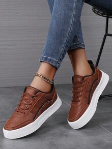 Lässige Sneaker Schuhe für Damen, Schnürschuhe aus Leder für Sport, modische Rundkappenschuhe mit niedrigem Schaft, modische atmungsaktive Schuhe für Studenten, Skateboarding, geeignet für Studenten, leichte EVA-Sohle