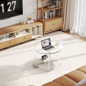 1pc Acrylic Transparent Coffee Table, Modern Minimalist Round Side Table For Living Room, Small Apartment