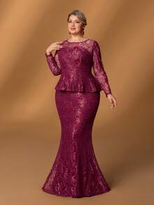 Faeriesty Mosy​ ​Elegant Plus-Size Mother Of The Bride Dress: Small Round Neckline, Flattering Long Sleeves, Dramatic Fish Tail Skirt, Chic 2 In 1 Design. Perfect For Formal Wedding Ceremonies, Black Tie Galas, Grand Evening Banquets, Upscale Anniversary Celebrations, Sophisticated Fundraising Balls.​​