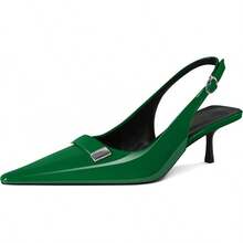 Women's Pointed Toe Slingback Heels Metal Buckle Ankle Strap Kitten Low Heel Pumps 2 Inch Stylish Retro Women Shoes-20256688 - 專利綠 - 查看 1