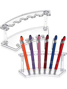 1/2/5 Pcs Plastic Pen Holder, 6 Slots Pen Display Stand, For Ballpoint Pens, Markers, Fountain Pens, Eyebrow Pencils, Makeup Brushes, Home, Office, And Store Storage Organizer, Transparent Craft Display Rack, Desktop Display, Portable Office And Home Storage Solution, Office Supplies And Accessories, Great Back To School Gift, Best Gift For Colleagues, Classmates, Teachers, Friends, And Relatives