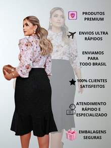 Women's Midi Skirt Fashion Plus Size Chic Casual Style Comfortable Lined Elegant With Buttons - màu đen - Xem 5