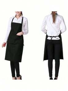 1-5 pièces Tablier en polyester pour femmes, style simple noir avec poches, résistant à l'huile avec poches. Tablier de cuisine épaissi à la taille. Mode, travaux ménagers, cuisine, vêtements de travail. Fournitures de cuisine, tablier de cuisine. Tablier réglable avec poches, imperméable et résistant aux graisses, convient pour la cuisine, le chef, unisexe, homme ou femme peut porter le tablier de cuisine. Design simple, style mode et élégant.