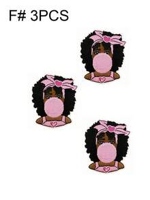 1 Set de 3/8 piezas Parches bordados de la serie de niñas negras lindas, parches de poliéster de moda lindos, apliques para coser o planchar en ropa, accesorios, mochilas, vaqueros, chaquetas, camisetas, sombreros, vestidos, etc.