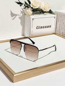 1 pereche ochelari de modă pentru femei, cu ramă semi-plată, stil Ombre, supradimensionați, potriviți pentru uz zilnic - Multicolor - Vizualizare 13