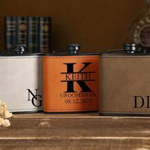 1 Set Personalized Engraved Leather Flask, Groomsman Gift, Customized Groomsman Leather Flask, Best Gift For Men, Groomsman Leather Flask - Multicolor - View 4