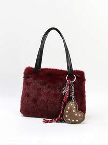 BAILEE Fashionable Elegant Versatile Soft Smooth Solid Color Artificial Ferret Plush Cloud Bag Fried Dough Twists Double Handle Magnetic Suction Women's Handbag White-Collar Workers Perfect For College&Work&Business&Commute&Outdoors&Travel&Outings&Office&Perfect For Work&Shopping&Gifts To Friends - Burgundy - View 14