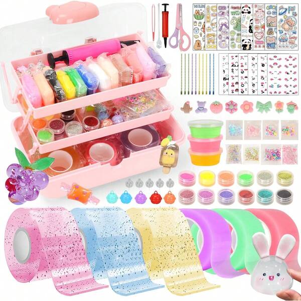 Cinta adhesiva de burbujas Nano, Set de 6 paquetes de cinta adhesiva de burbujas Nano con arcilla, purpurina, pegatinas, juego creativo para niños y niñas, regalos de cumpleaños y Navidad