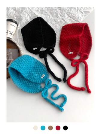 Cozy Knitted Ear Muffs With Tie, Warm Earmuffs For Women, Pineapple Pattern Knitted Neck Warmer, Versatile Knitted Ear Covers For Autumn/Winter