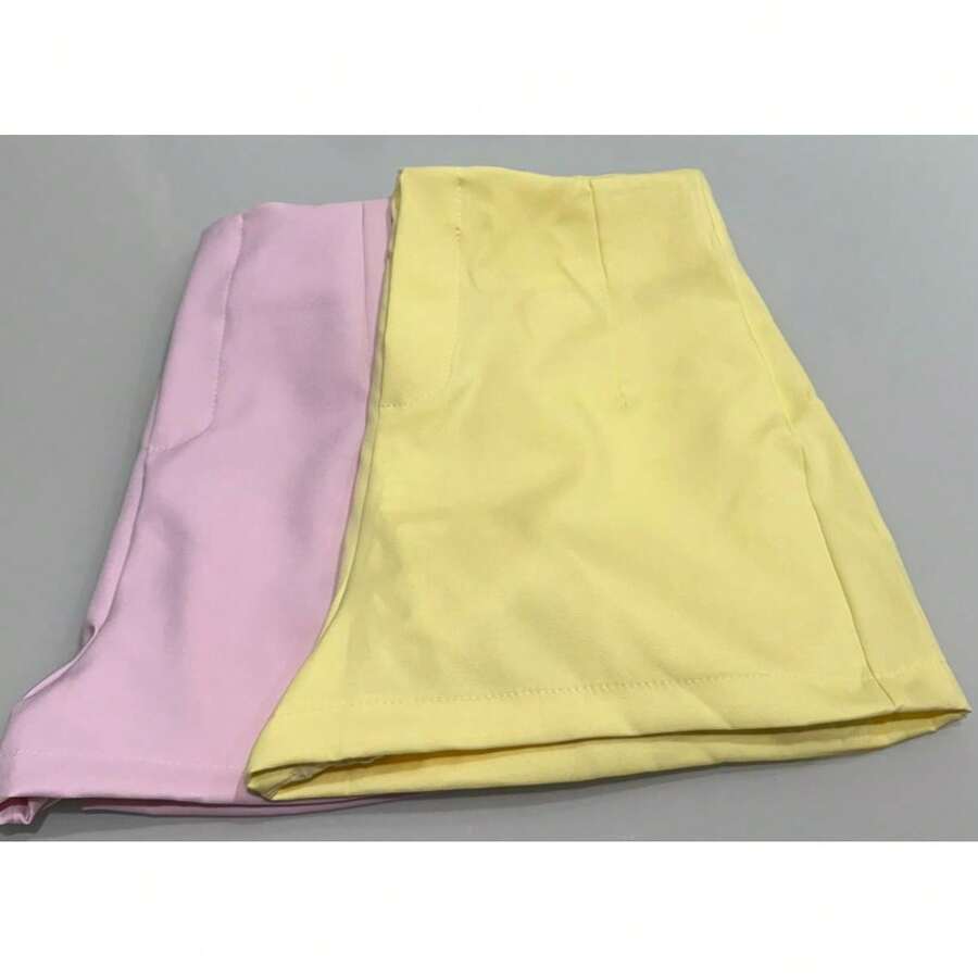 New Fashion 2025 Tailored Social Shorts Kit - BABY PINK YELLOW - View 1