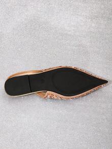 New Fashionable Rhinestone Pointed Toe Flat Slip-On Shoes, Comfortable & Versatile Shiny Flats For Women - Champagne - View 3