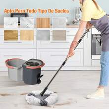 Cubo con Pedal Juego de fregona y cubeta, Cuboíble de fregona, con diseño escurridor y fregona giratoria de 360°, Set de Limpieza de Suelos Uso en húmedo y,Sistema de Limpieza hogar - 1 - Ver 7