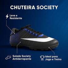 Chuteira Trava Society Lançamento Original Promoção - Azul - Visão 4
