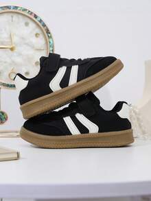 1 Pair Unisex Infant/Toddler PU Hook And Loop Design Classic Sports Sneakers, Suitable For All Seasons