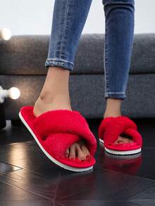 Dép xỏ ngón chéo mềm mại, ấm áp, mềm mại, đi trong nhà hở mũi, giày lười thoải mái khi đi trong nhà/ngoài trời, dép lê màu hồng thoáng khí - màu đỏ tươi - Xem 5