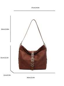 Sac à épaule pour femme, sac fourre-tout avec boucle, grand sac , couleur café, convient pour le shopping et les déplacements - Marron - Voir 7