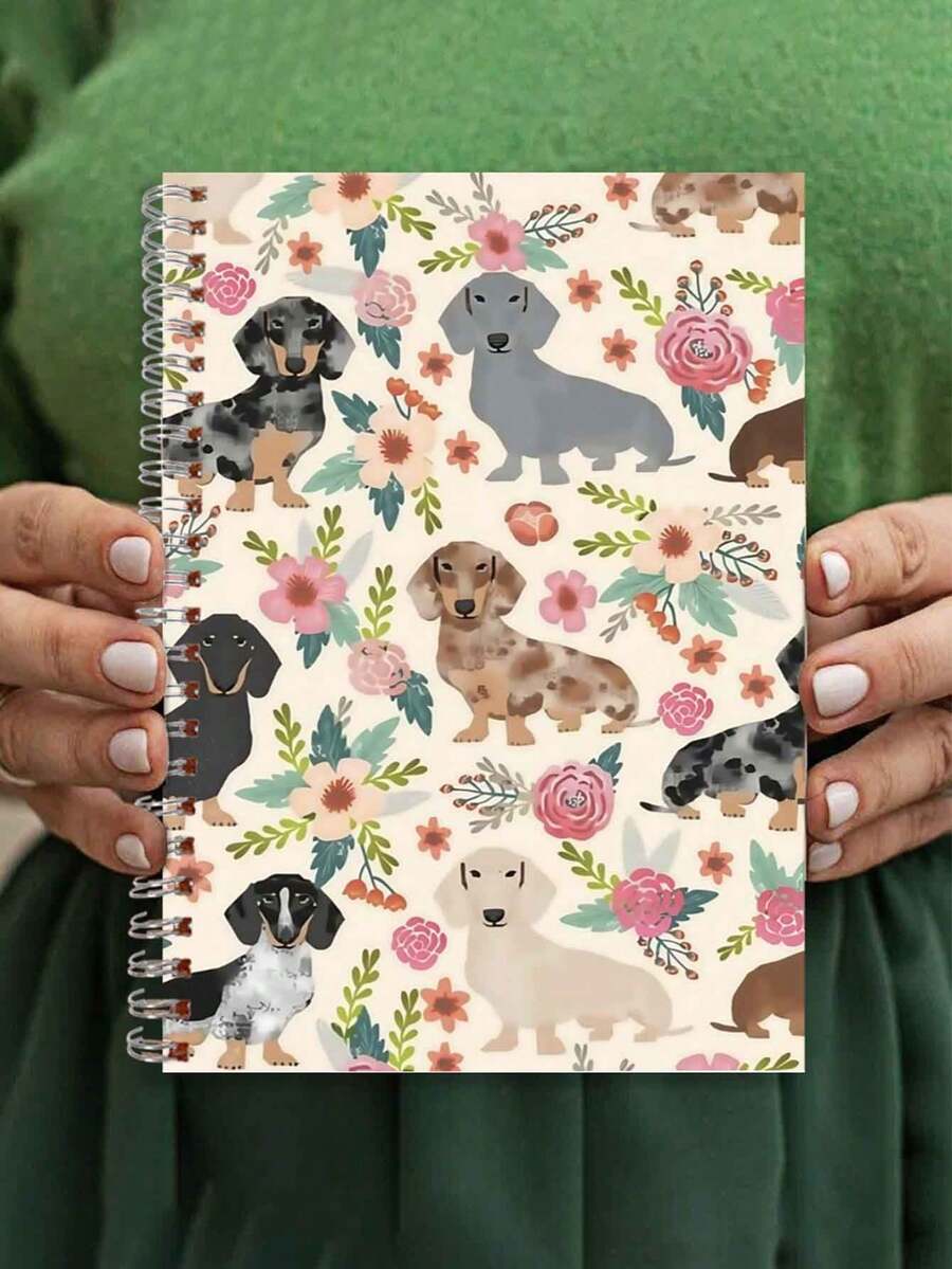 1 Cute Dachshund Spiral Notebook With Floral Design - Durable Cover Perfect For Work, School, Journaling, Gifts, School Supplies | Floral Design Notebook | School Notebook With Easy Page Turns
