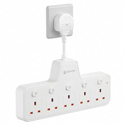 2500W壁挂电源插座，PC材质，独立开关控制，5个AC插座，适用于客厅、厨房、办公室、卧室，黑/白