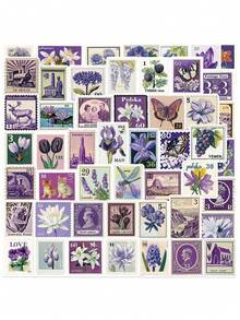 50PCS Creative Retro Purple Stamp Graffiti Stickers Graffiti Creative Stickers DIY Laptop Refrigerator Luggage Phone Case Decoration Stickers Toy Wall Decor Room Decor Wall Stickers Wall Sticker Home Decor
