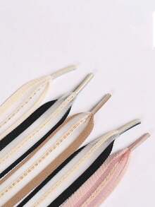 1 对 2 厘米宽空心蝴蝶结扁平鞋带，银线扁平编织透明条纹鞋带，适用于正装鞋， - 卡其色 - 查看 3