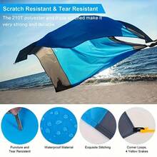 1 Piece Waterproof And Sand-Proof Beach Blanket, Foldable Beach Mat, Picnic Mat With 4 Corner Stakes For Outdoor Camping Travel Vacation Hiking - Blue - View 10