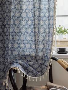 1 Rèm cửa họa tiết hình học Bohemian, trang trí tua rua màu be, không cần khoan lỗ, có túi đựng, có thể giặt được, mỏng, rèm cửa ngắn cho nhà bếp, vách ngăn phòng, thích hợp cho gia đình, phòng ngủ, phòng học, phòng khách, ban công, hiên nhà, trang trí phòng tắm nắng, trang trí cửa sổ, mọi mùa, mùa thu - Màu xanh lam - Xem 1