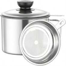 Stainless Steel Oil Filter Household Cooking Oil Storage Can With Fine Mesh Lid Cooking Oil Fat Separator For Storing Frying Cooking Grease - White - View 1