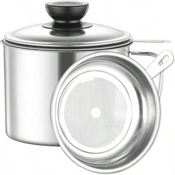 Stainless Steel Oil Filter Household Cooking Oil Storage Can With Fine Mesh Lid Cooking Oil Fat Separator For Storing Frying Cooking Grease