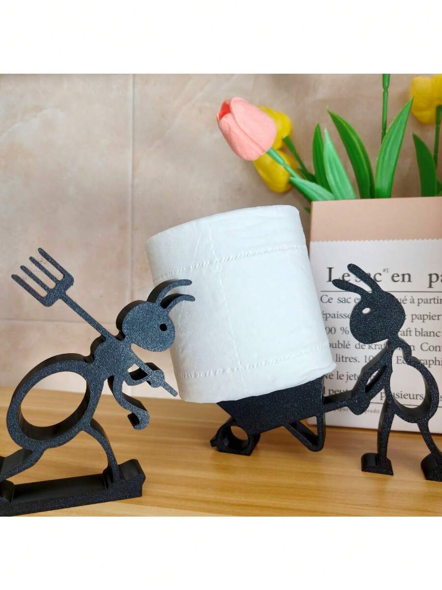 1pc 3D Printing Ant Paper Towel Holder Statues - Cute Insect Sculpture With 2 Styles (Cart & Fork-Carrying) For Kitchen, Dining Table Decoration - Functional Bug Accessories - Perfect Quirky Gift For Insect Lovers & Kitchen Decor Enthusiasts