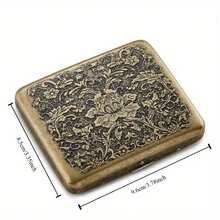 Vintage European Style Peony Design Brass Cigarette Case - Double-Sided Floral Pattern, Shatterproof And Moisture-Proof, Elegant Gift For Boyfriend, Father, Or Lover, Smoking Accessories | Vintage Style | Durable Brass, Cigarette Holder Box - họa tiết arabesque - Xem 3