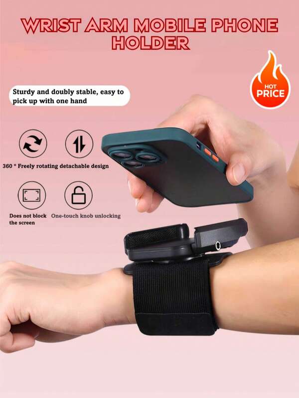 360° Rotatable Wrist Phone Holder, Cycling Armband Sports Outdoor Running Wrist Mount Navigation Bracket