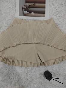 Women's Solid Color Pleated Short Skirt - Pleated Rice - View 2