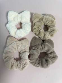 4 Pcs/Set Cute Plush Cat Ears Scrunchies Hair Ties Fluffy Ponytail Holder Hair Elastics Scrunchy Spiral Hair Tie Hair Accessory- Random Color - Multicolor - View 4