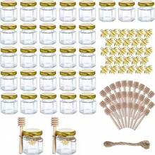 1.5 Oz Hexagon Honey Pot Mini Glass Jars - 20/24/25/30/40/48/50/60 Pcs Honey Jars With Wooden Dipper, Gold Lid, Bee Charm, Burlap - Perfect For Wedding Favors, Party Gifts, Baby Shower