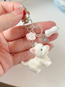 1件男女通用新款可爱植绒狗狗吊坠卡通狗爪骨头手机挂件钥匙扣，个性化3D西高地白梗犬包挂绳带证件夹汽车配件包饰圣诞礼物汽车配件教师朋友姐妹礼物创意 - 彩色 - 查看 3