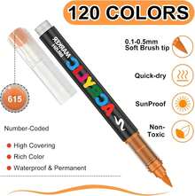 Marcadores Acrílicos 120 Colores Punta Brush – Tinta Acrílica Líquida de 2.4 ml, Caja de 5 Niveles, Ideal para Arte en Roca, Madera, Vidrio, Tela y Más – Rotuladores Acrílicos de Pintura (120) - 168 - Ver 6