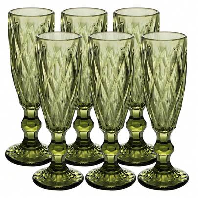 Copas de champaña verde, copas de vino clásico, copas de vino verde, juego de cristalería de colores, copas de agua para Año Nuevo, Navidad, fiesta, boda y uso diario, 5 onzas, juego de 6