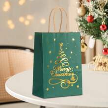 8/12/16/20/24pcs Christmas Theme Gold Foil Gift Bags, Gold Foil Pattern Gift Bags, Suitable For Christmas Party Decorations
