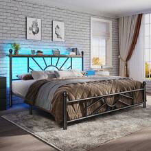 EnHomee Metal Bed Frame With LED Light Platform Bed Frame With Headboard & Footboard Mattress Foundation Under Bed Storage,Easy Assembly, Black - Xem 1