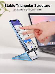 Porta Celular Plegable de Aluminio Gris - Compatible con Múltiples Teléfonos y Tablets, Ángulo Ajustable para Escritorio - Gris - Ver 8