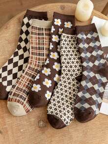 5双装复古美式女款春秋四季可穿中筒袜 - 彩色 - 查看 4