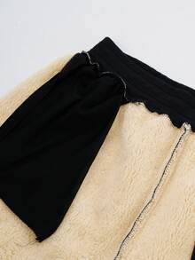 男士保暖跑步裤 - 纯色，抽绳腰带，拉链口袋，舒适弹力涤纶混纺面料，冬季保暖 - 黑色 - 查看 6