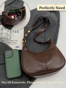 Autumn Winter Vintage Shoulder Pu Bag For Women, Ladies Solid Color Shoulder Pu Bag,Adjustable Crossbody  Bag - Chic Crescent Moon Underarm Purse, Waterproof Fabric Underarm Shoulder Crescent Bag, Quilted Design Minimalist Large-Capacity Business Commuter Bag, Suitable For Traveling And Shopping, Commuting To Work[US Local Warehouse]Halloween Decorations,Travel Essentials,School Supplies. - 彩色 - 查看 4