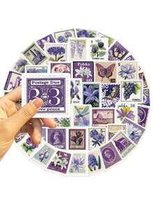 50PCS Creative Retro Purple Stamp Graffiti Stickers Graffiti Creative Stickers DIY Laptop Refrigerator Luggage Phone Case Decoration Stickers Toy Wall Decor Room Decor Wall Stickers Wall Sticker Home Decor