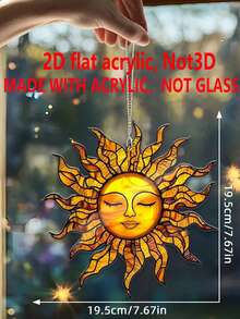 1 Pieza Colgante de ventana de acrílico con diseño de sol - Decoración de pared estilo sol, arte bohemio y espiritual para primavera y verano, regalo perfecto para el Día de la Madre y bodas, ornamento con forma de sol para el hogar, jardín o patio (RETIRE LA PELÍCULA PROTECTORA ANTES DE USAR, HECHO DE ACRÍLICO, NO DE VIDRIO)