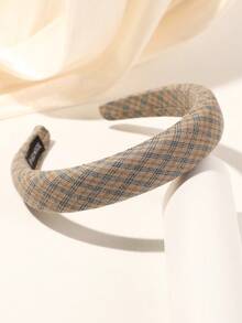 1个格子印花海绵发箍，适合日常生活、外出、装饰和造型，学院风，适合女性，秋冬季节，发带，发箍，女士发箍，发饰，头饰 - 彩色 - 查看 9